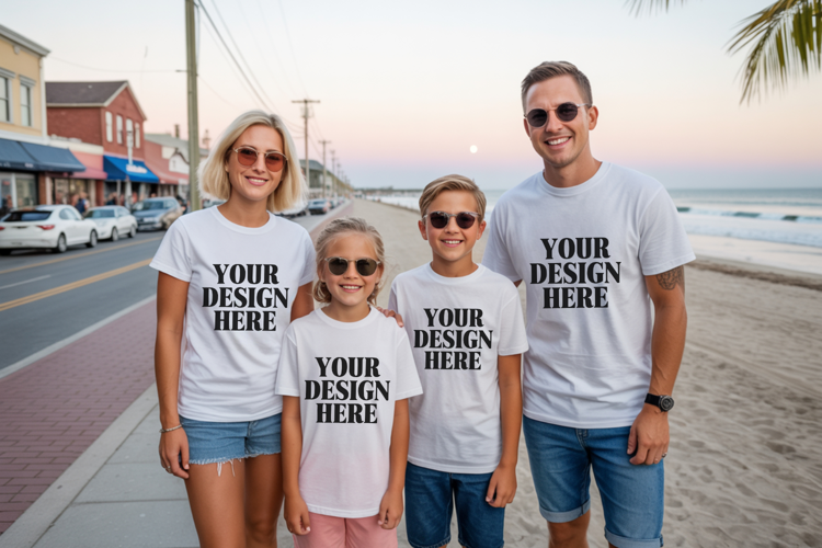 Bella Canvas 3001 Family Group Mockup | Matching T-Shirt Fla