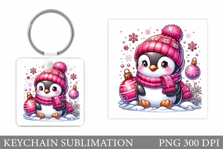 Christmas Penguin Keychain. Christmas Keychain Design