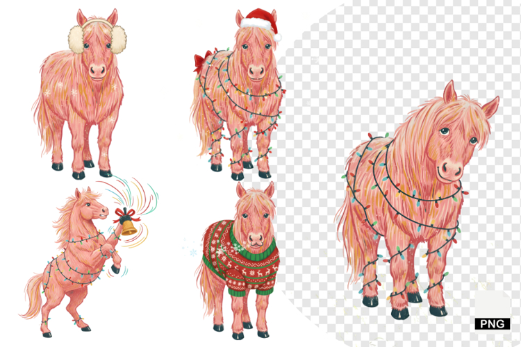 Boho Watercolor Christmas Horse Clipart