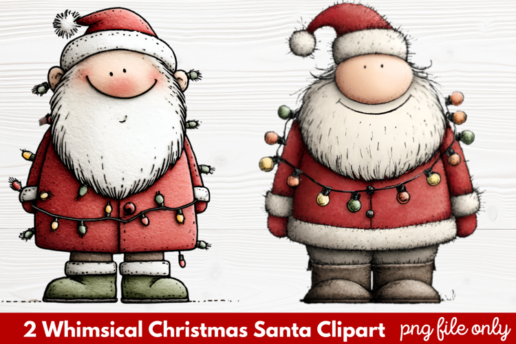 2 Whimsical Christmas Santa Clipart | Cute Santa PNG