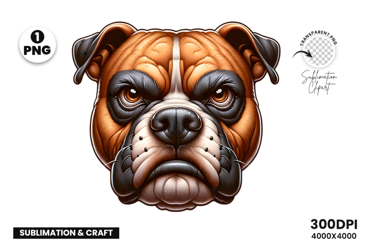 English Bulldog Face Aggressive Clipart Sublimation PNG