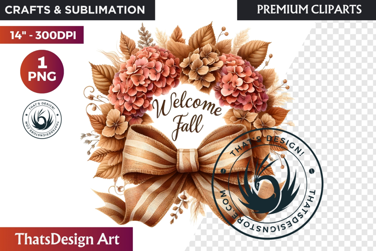 Cozy Autumn Wreath - Boho Farmhouse Fall Clipart PNG