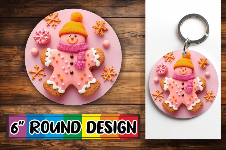 Festive 3D Gingerbread Round Design Keychain Sublimation