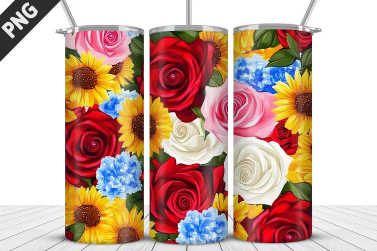 Valentine Rose Flowers Tumbler Wrap | Sublimation Design example image 1