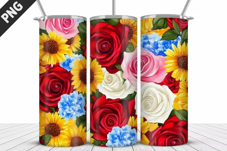 Valentine Rose Flowers Tumbler Wrap | Sublimation Design