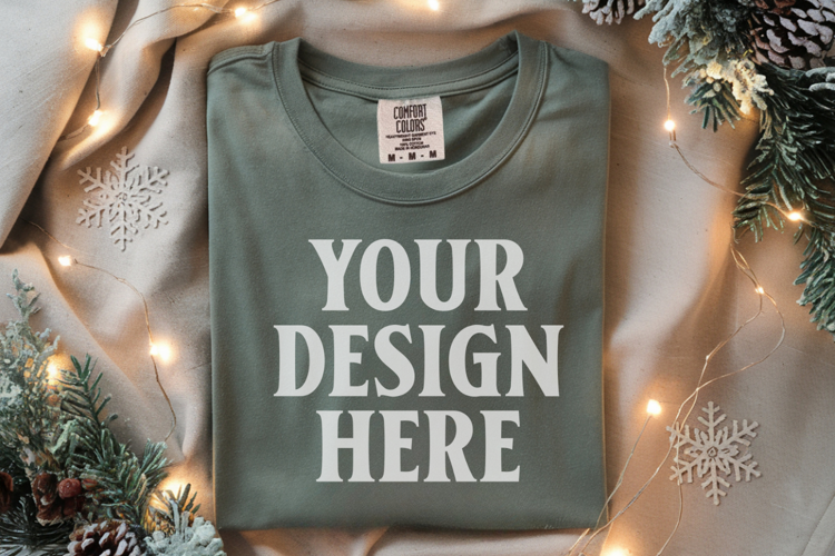 Forest green Comfort Colors 1717 Christmas Folded T-Shirt Mo
