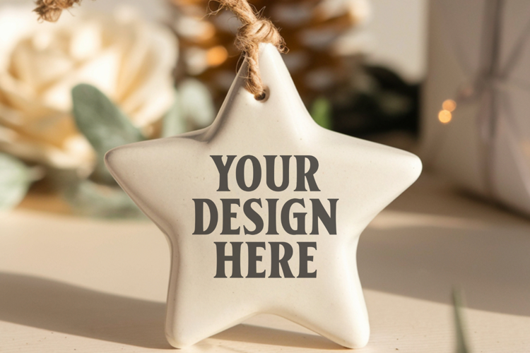 Christmas Star Ceramic Ornaments Mockup | Holiday Star Ornam