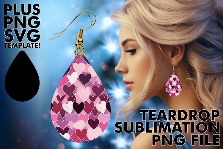 Watercolor Hearts Adorned: Teardrop Earrings Sublimation