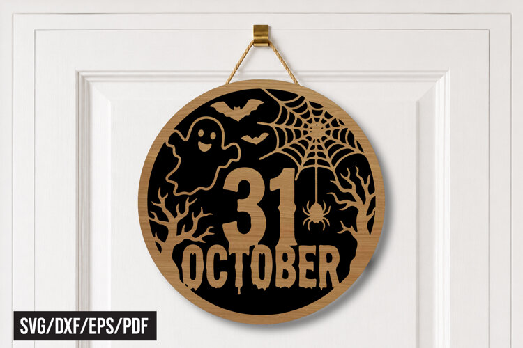 31 October Halloween Round Door Hanger Laser Cut example image 1