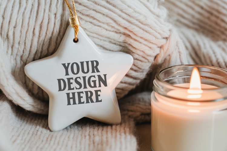 Christmas Star Ceramic Ornament Mockup | Holiday Star Tree