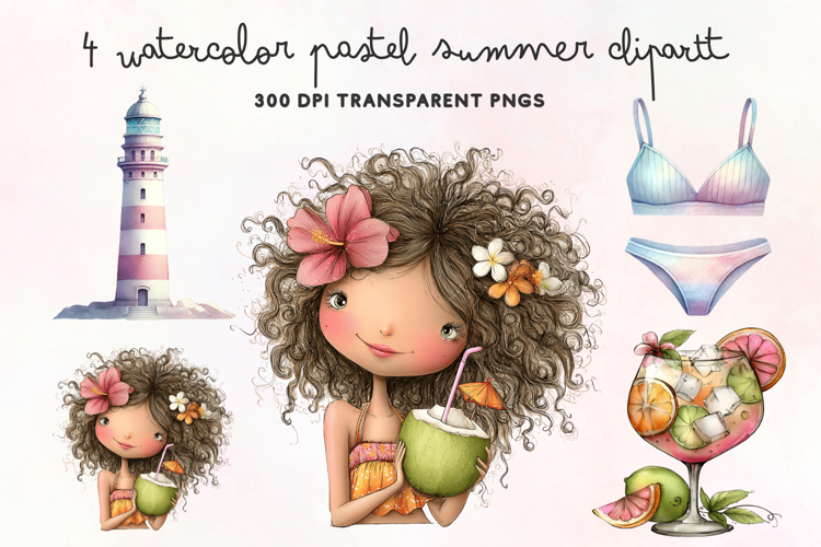 Watercolor Pastel Summer Clipart PNG