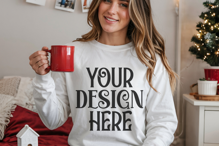 Christmas Gildan 18000 White Crewneck Sweatshirt Mockup