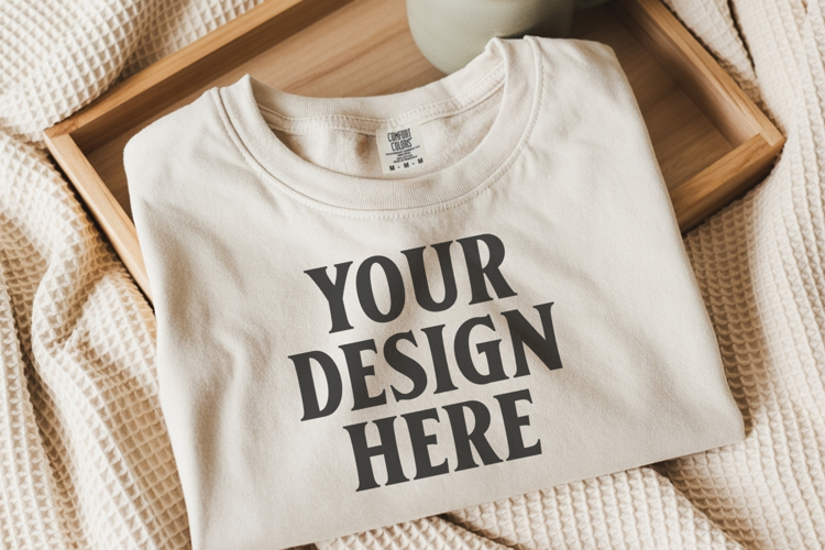 Ivory Comfort Colors 1717 Folded Tshirt Mockups