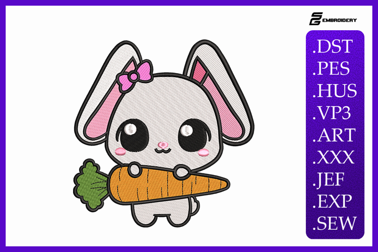 Kawaii Bunny with Pink Bow Embroidery Design For Machine