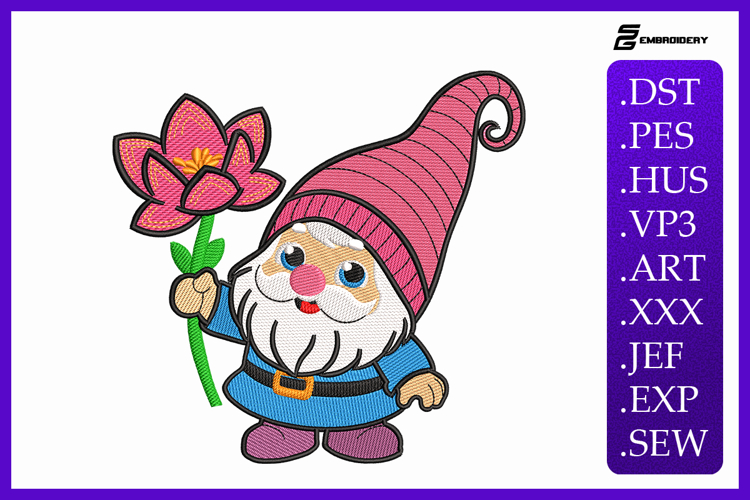 Gnome with Flower Machine Embroidery Design