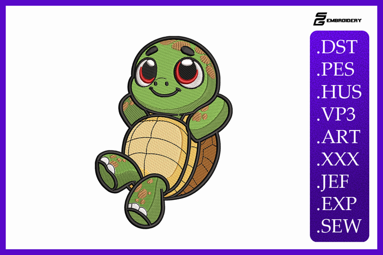 Kawaii Relaxing Turtle Embroidery Design For Machine