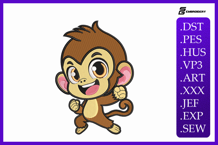 Adorable Baby Monkey Embroidery Design For Machine