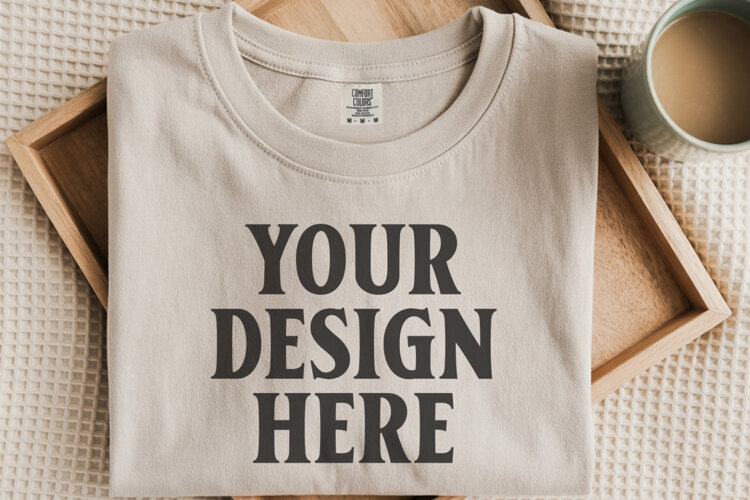 Ivory Comfort Colors 1717 Folded Tshirt Mockups example image 1