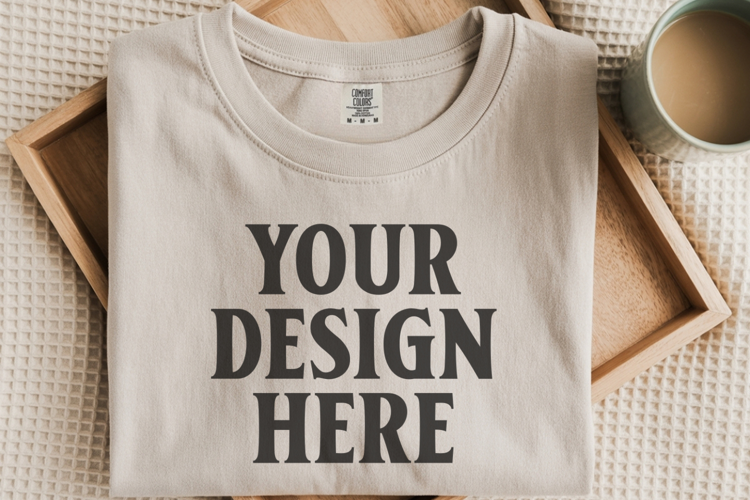 Ivory Comfort Colors 1717 Folded Tshirt Mockups