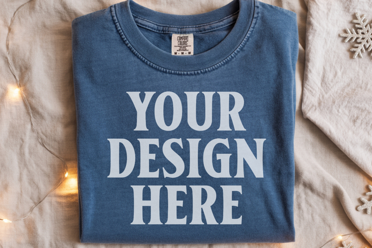 True Navy Comfort Colors 1717 Christmas Folded T-Shirt Mock