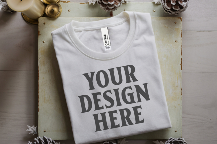 Christmas Bella Canvas 3001 White Folded Tshirt Mockup
