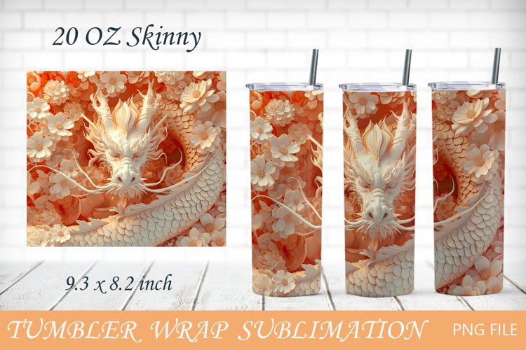 Dragon 3d tumbler wrap, Fantasy dragon with flowers tumbler