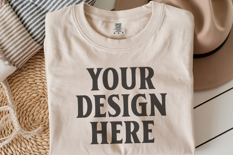 Ivory Comfort Colors 1717 Folded Tshirt Mockups