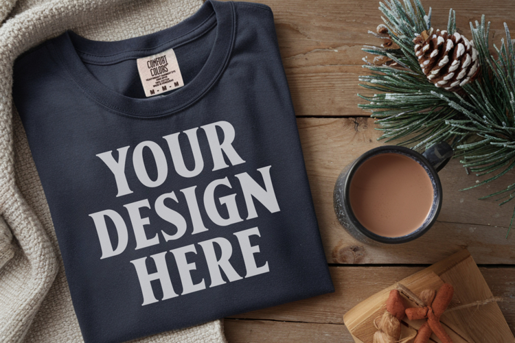 True Navy Comfort Colors 1717 Christmas Folded T-Shirt Mock