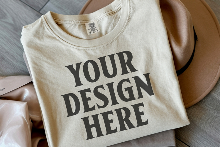 Ivory Comfort Colors 1717 Folded Tshirt Mockups
