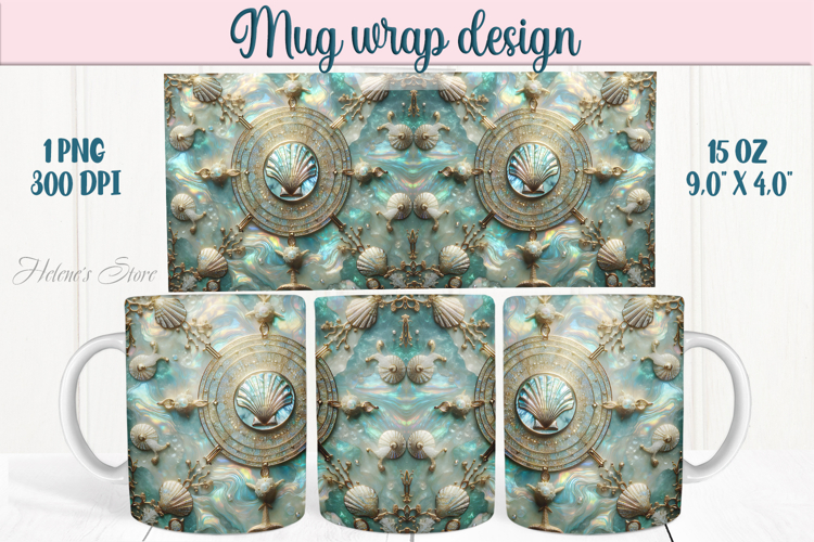 Aquamarine ocean pearl mug wrap 15oz sublimation designs png