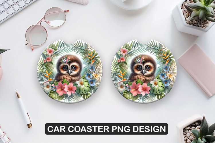 Cute owl Car Coaster Sublimation| Animal Coaster PNG