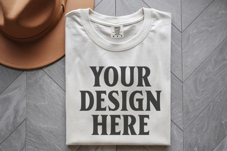 Ivory Comfort Colors 1717 Folded Tshirt Mockups