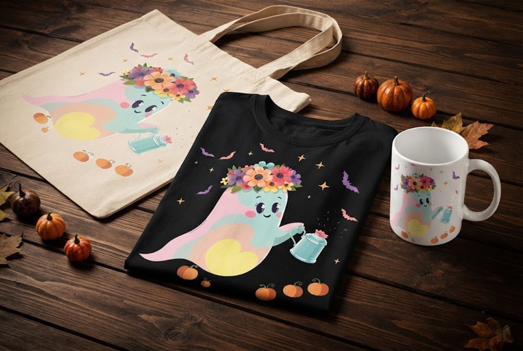 Cute Floral Ghost PNG | Kawaii Halloween Watering Can