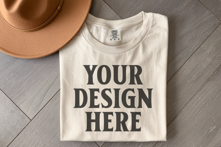 Ivory Comfort Colors 1717 Folded Tshirt Mockups