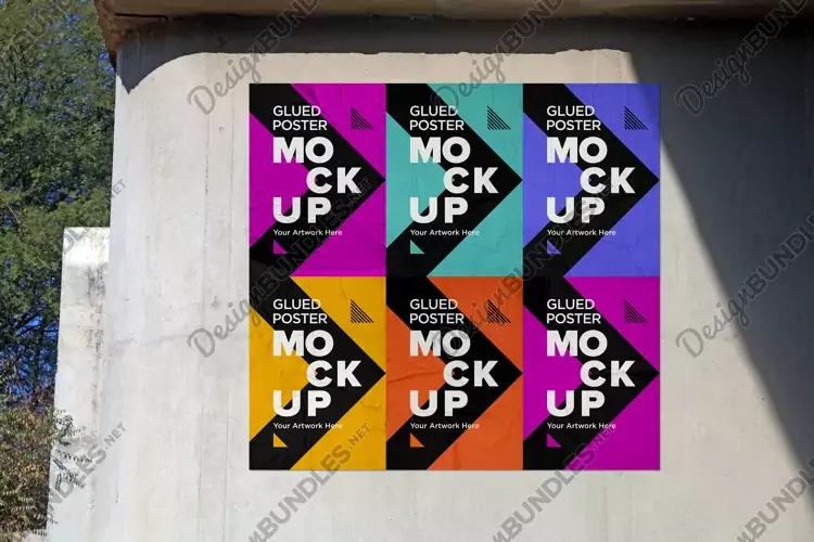 Poster Mockup with Glued, Wrinkled & Crumpled Paper Effect