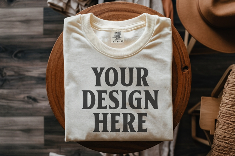 Ivory Comfort Colors 1717 Folded Tshirt Mockups