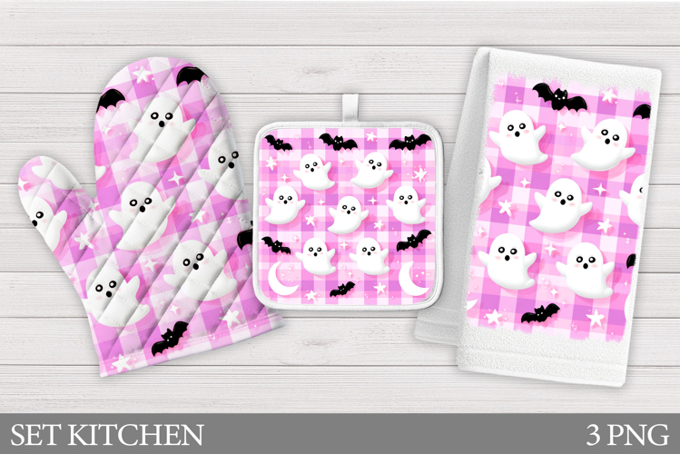 Halloween Oven Mitt Sublimation. Ghost Kitchen Towel Design