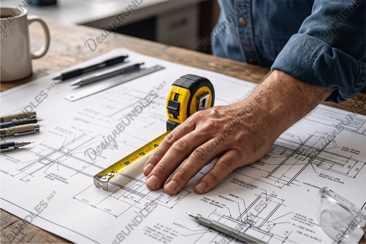 Architect Hand Drafting on a Wooden Desk