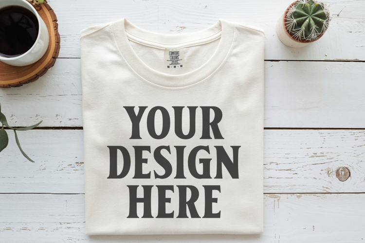 Ivory Comfort Colors 1717 Folded Tshirt Mockups