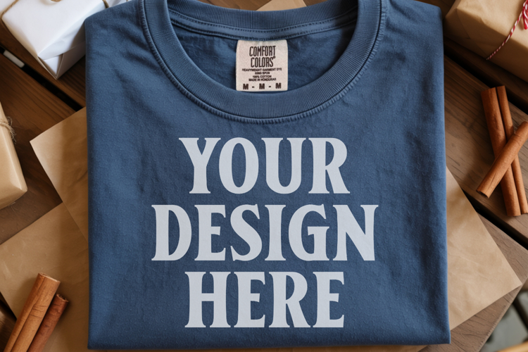 True Navy Comfort Colors 1717 Christmas Folded T-Shirt Mock