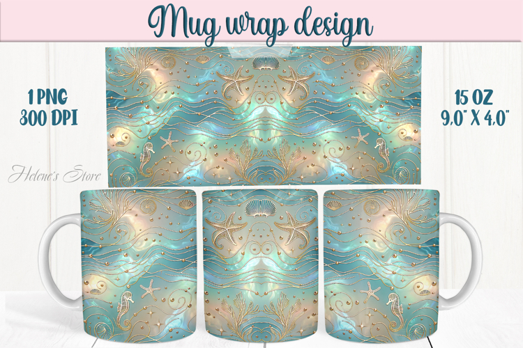 Aquamarine ocean pearl mug wrap 15oz sublimation designs png