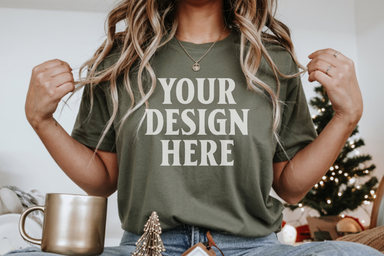 Christmas Bella Canvas 3001 Forest Green Shirt Mockup ,Trand