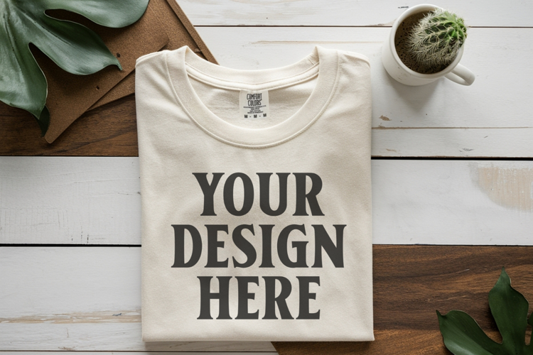 Ivory Comfort Colors 1717 Folded Tshirt Mockups