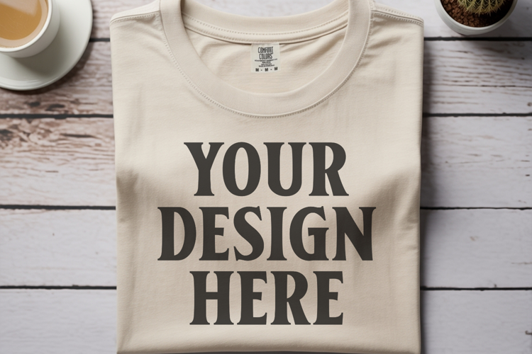 Ivory Comfort Colors 1717 Folded Tshirt Mockups