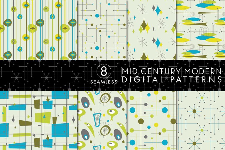 8 Seamless Mid Century Modern Patterns - Set 1 example image 1