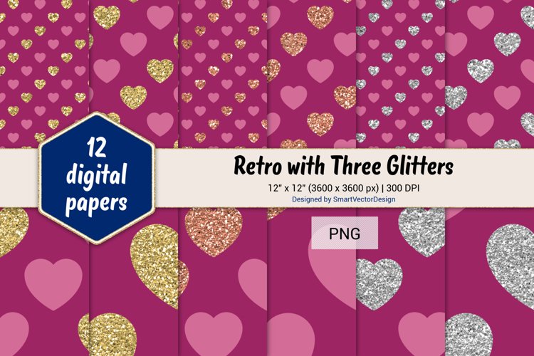 Hearts Retro with Three Glitters Color Combo #12 example image 1