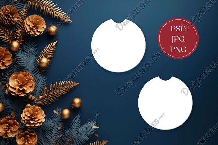 Christmas Car Coasters Mock Up, Winter Flat Lay Mockup example image 1