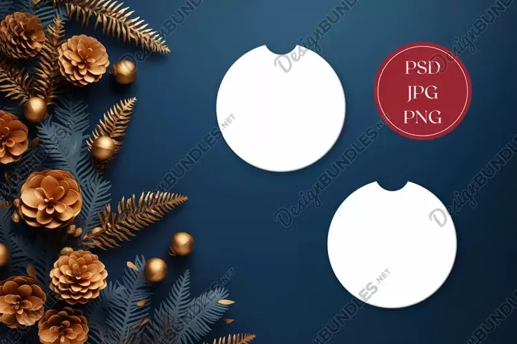 Christmas Car Coasters Mock Up, Winter Flat Lay Mockup