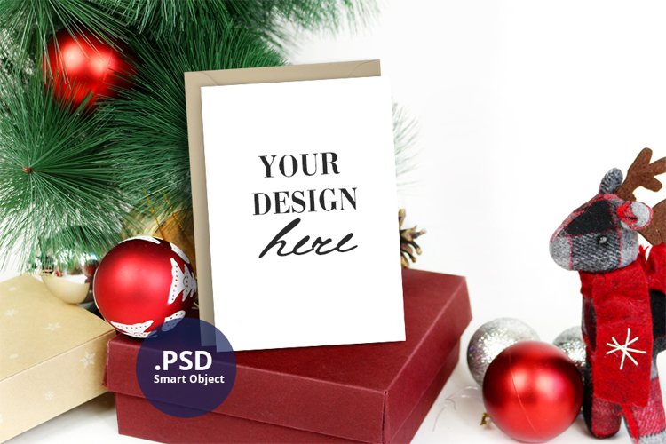 Vertical Christmas Card Mockup, 5x7 invitation mockup PSD