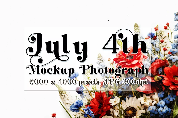 4th of July Mockup, July 4th Red White Blue Flowers Photo 1